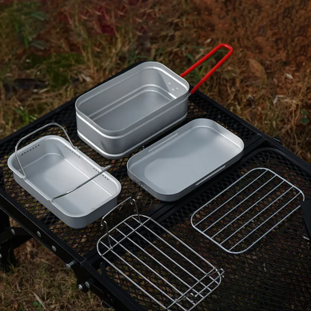 920ml Camping Lunch Box with Folding Handle Picnic Lunch Box Large Capacity Aluminum Lunch Box for Campfires Picnics