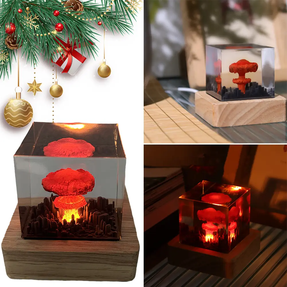 Mushroom Cloud Light Ornaments Resin Nuclear  Model Atmosphere Lamp USB Charging for Home Living Room Decor