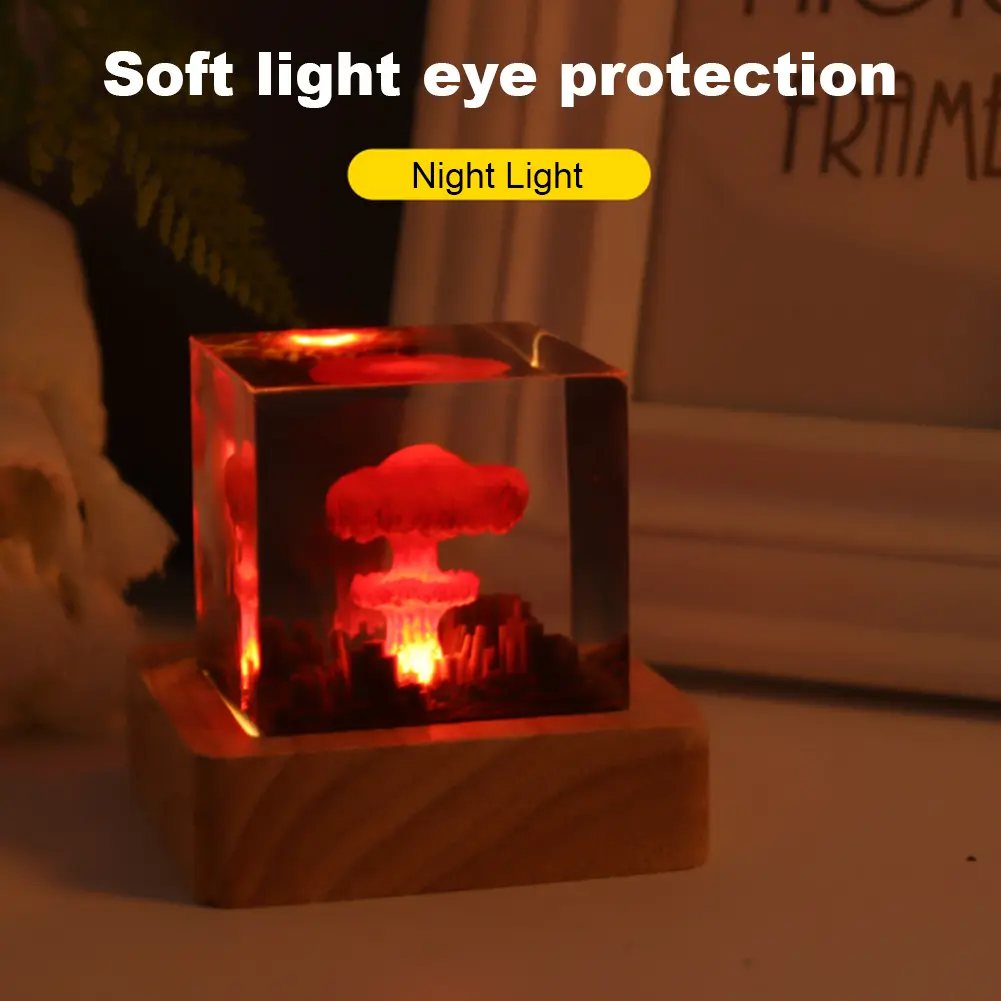 Mushroom Cloud Light Ornaments Resin Nuclear  Model Atmosphere Lamp USB Charging for Home Living Room Decor