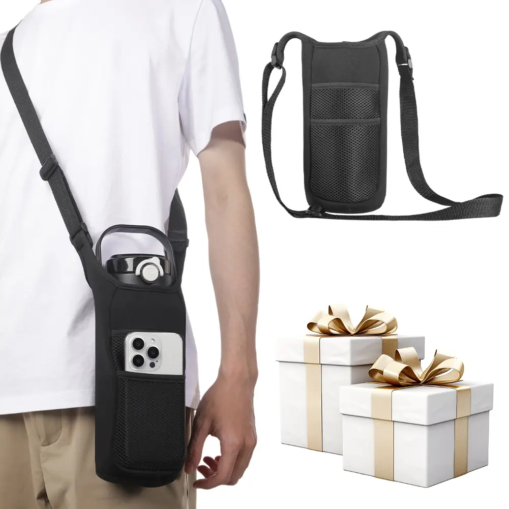 Cup Cover Bag Neoprene Insulated Adjustable Shoulder Strap Kettle Holder Pouch Portable Water Bottle Sling Bag for Hiking Sports