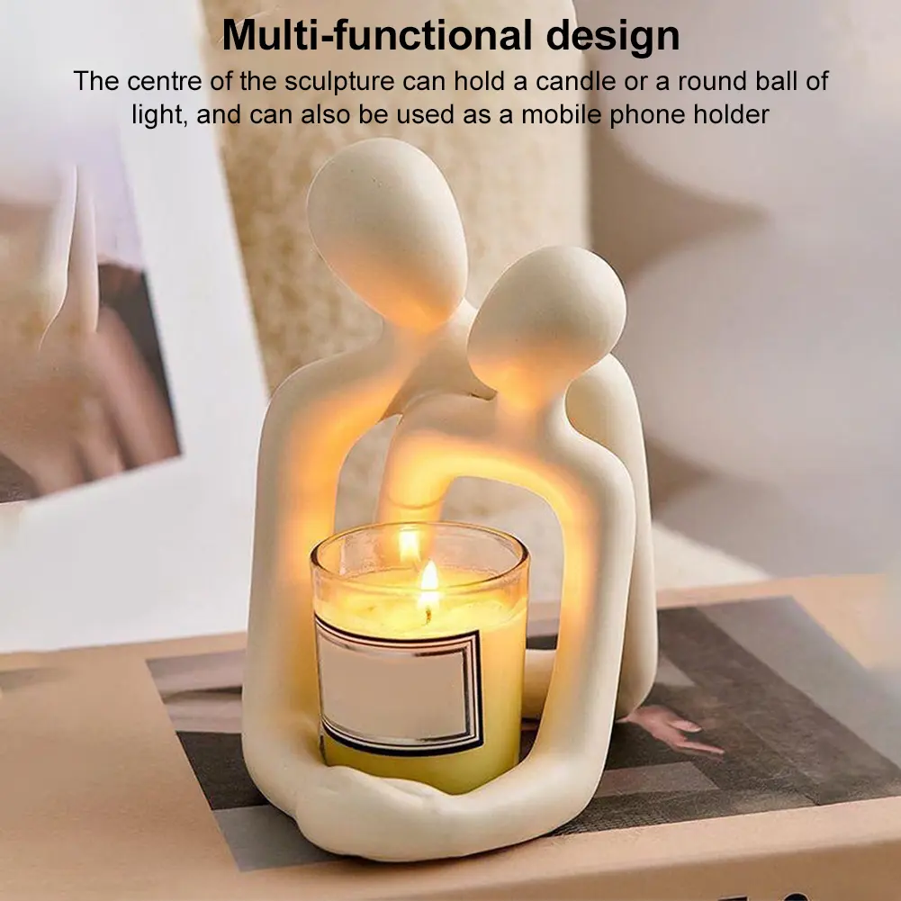 Romantic Couple Candle Holder Resin Abstract Love Sculpture Multifunctional Romantic Love Ornament for Wedding Party Decor