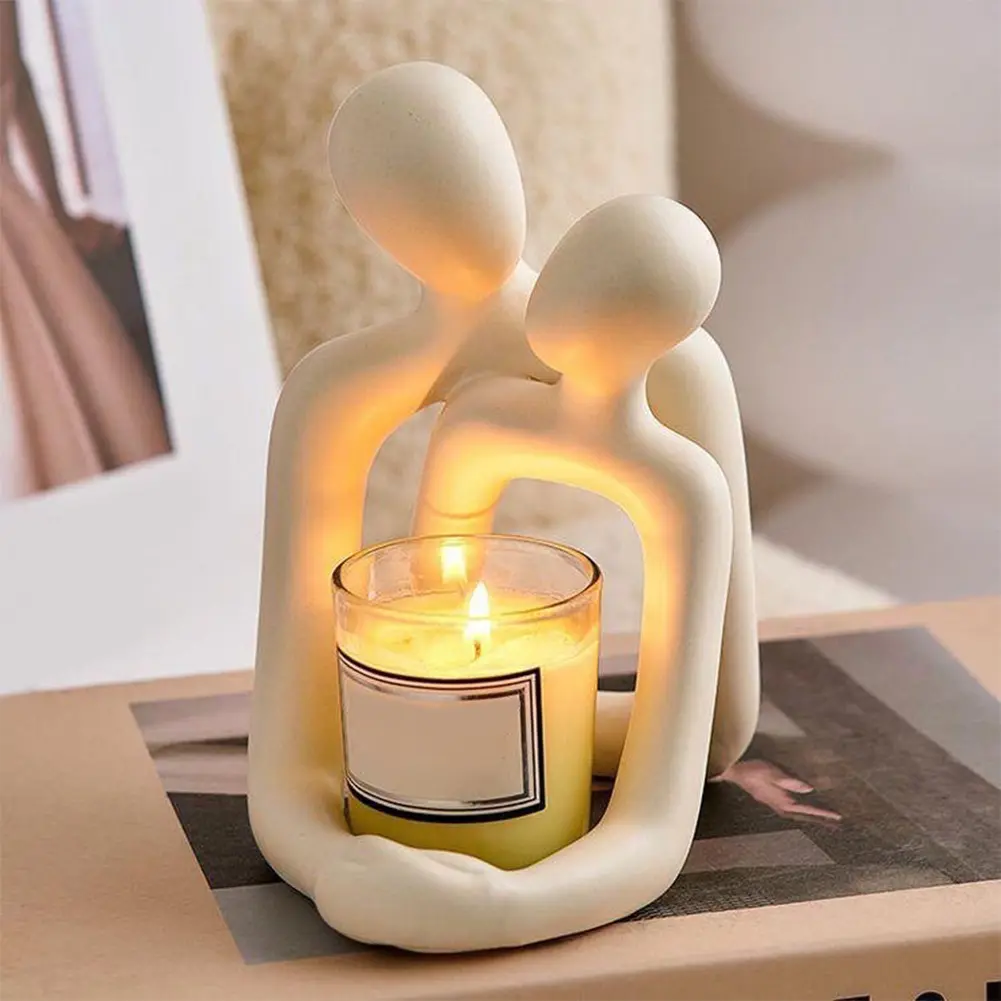 Romantic Couple Candle Holder Resin Abstract Love Sculpture Multifunctional Romantic Love Ornament for Wedding Party Decor