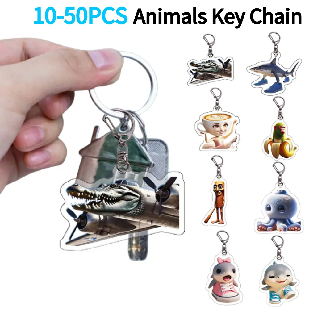 10-50PCS Creative Animals 2D Flat Acrylic Hanging Pendant Bag Charms Cartoon Pendant Fans Gift