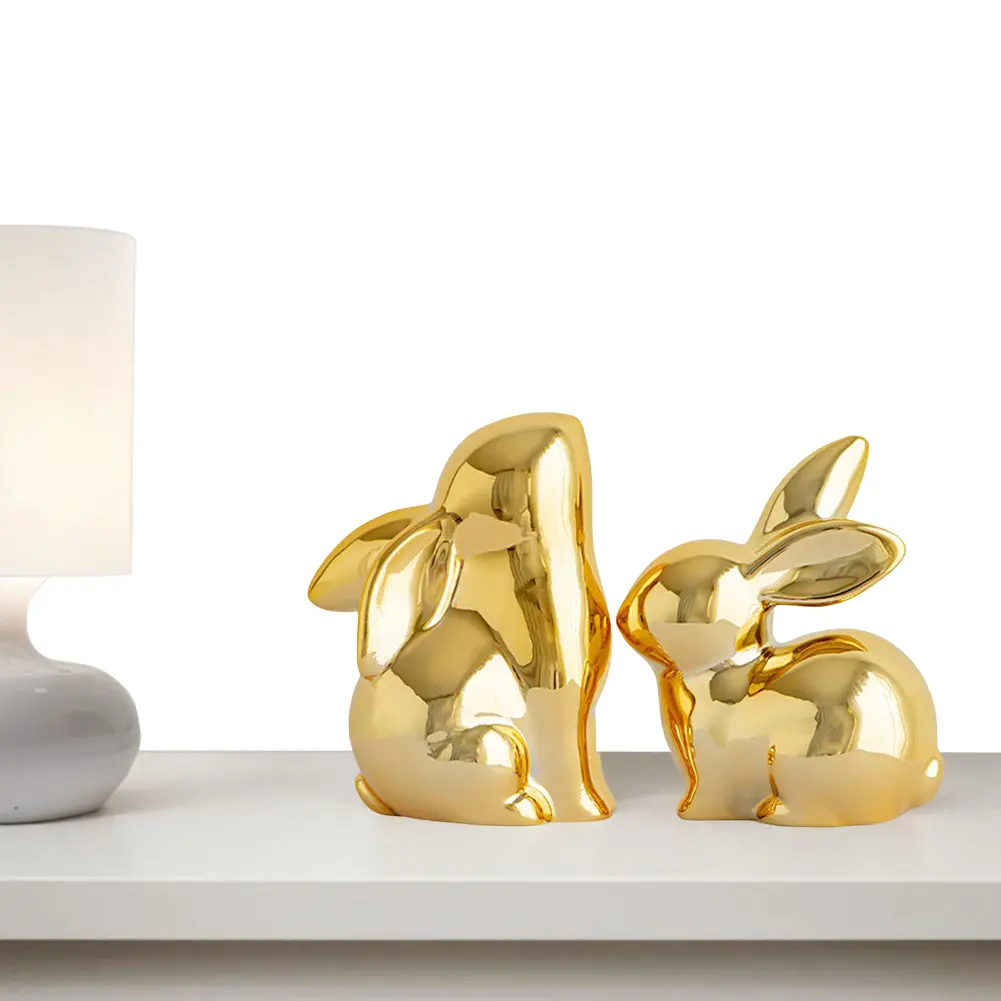 2Pcs Easter Cute Rabbit Figurine Multifunction Bunny Decoration Statue Animal Figurine Craft for Desktop Bedroom Garden Backyard