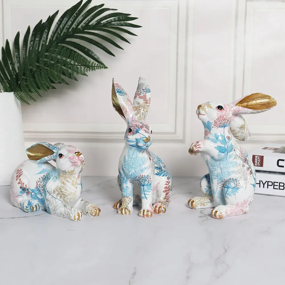 Rabbit Statue Creative Lifelike Rabbit Sculpture Resin Rabbit Decoration Easter Bunny Ornament for Home Office Desktop