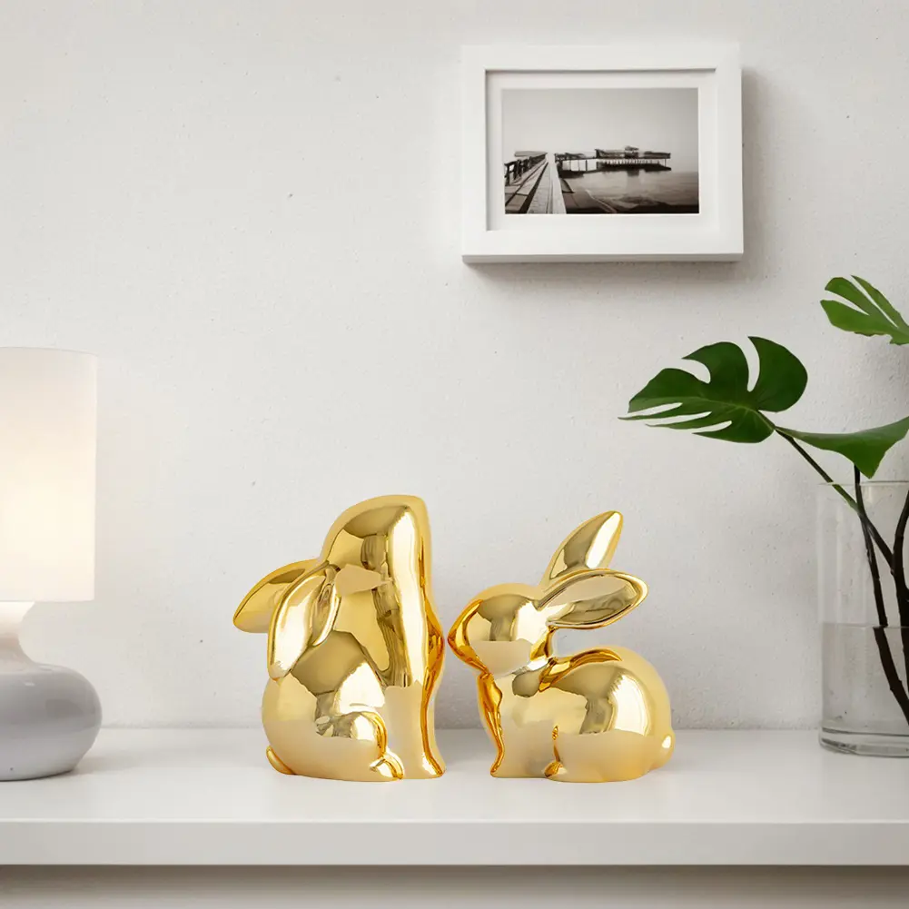 2Pcs Easter Cute Rabbit Figurine Multifunction Bunny Decoration Statue Animal Figurine Craft for Desktop Bedroom Garden Backyard
