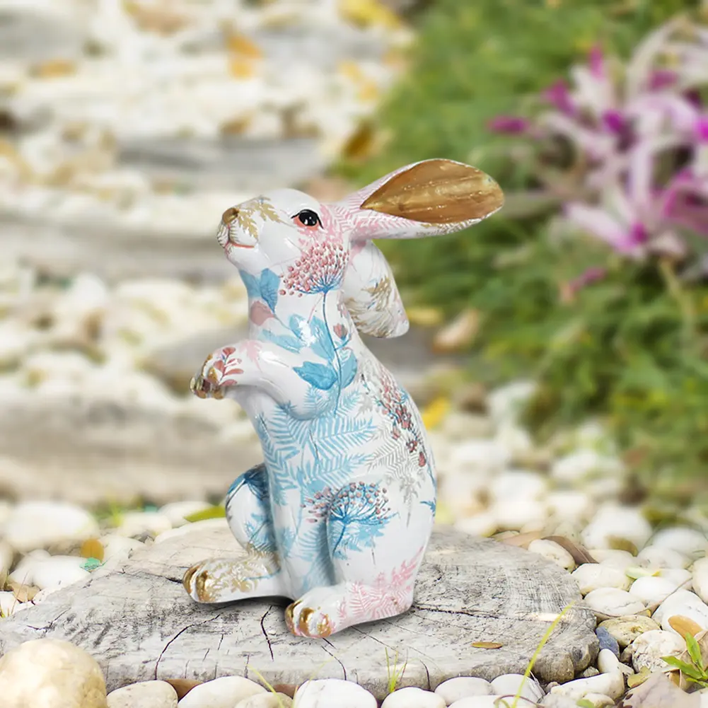 Rabbit Statue Creative Lifelike Rabbit Sculpture Resin Rabbit Decoration Easter Bunny Ornament for Home Office Desktop