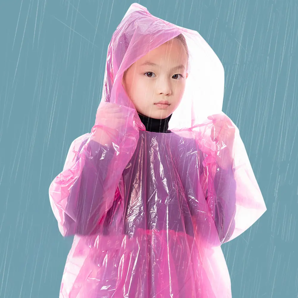 9-30PCS Kids Raincoat Waterproof Disposable Plastic Rain Poncho with Drawstring Hood for Outdoor Camping/Recreation/Hiking