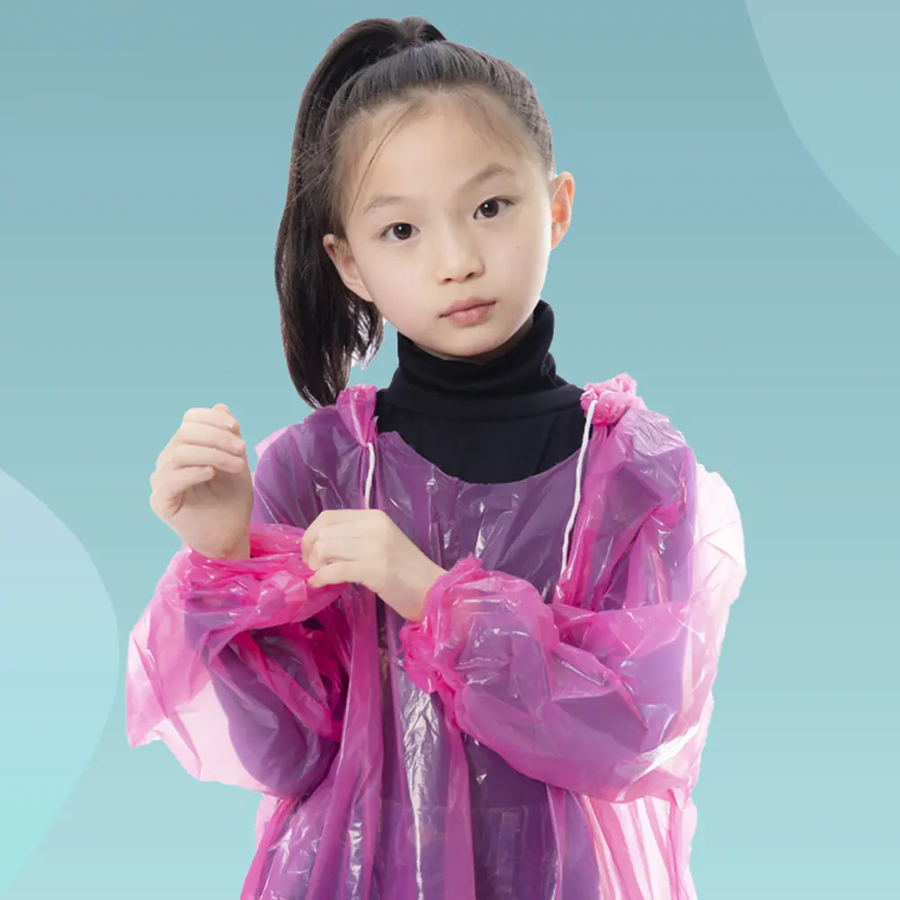 9-30PCS Kids Raincoat Waterproof Disposable Plastic Rain Poncho with Drawstring Hood for Outdoor Camping/Recreation/Hiking