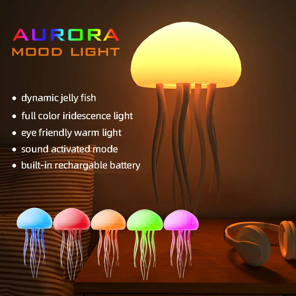Jellyfish Night Light with Dancing Legs Jellyfish Bedside Lamp RGB Gradient Jellyfish Table Lamp Jellyfish Desk Lamp for Bedroom