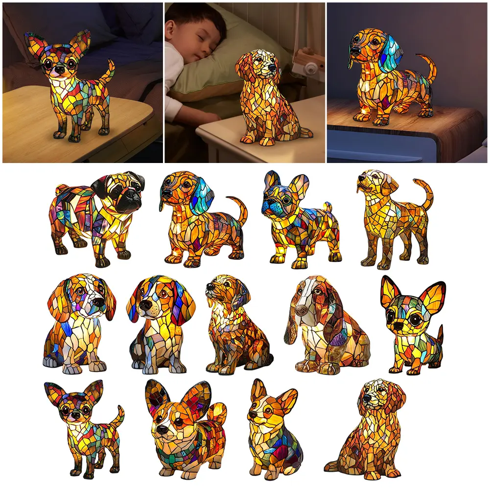 Dog Lamp Stained Resin Dog Tabletop Night Light Resin Cute Pet Dogs Themed LED Table Lamps Canine Decor Fun Gift for Dog Lovers