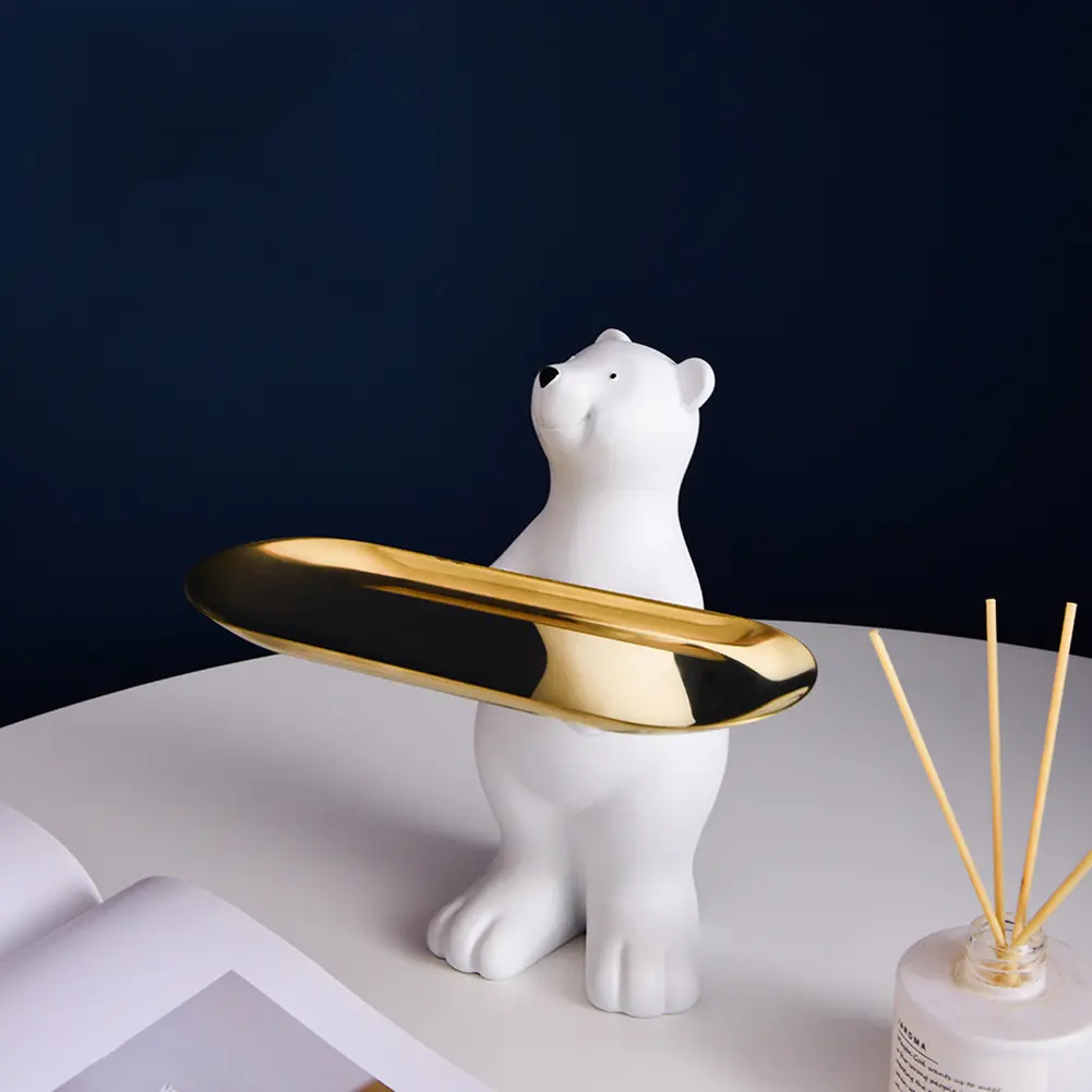 Polar Bear Key Holder Figurine Entrance Crafts Resin Desk Decoration Non-toxic Harmless Household Supplies for Study Coffee Shop