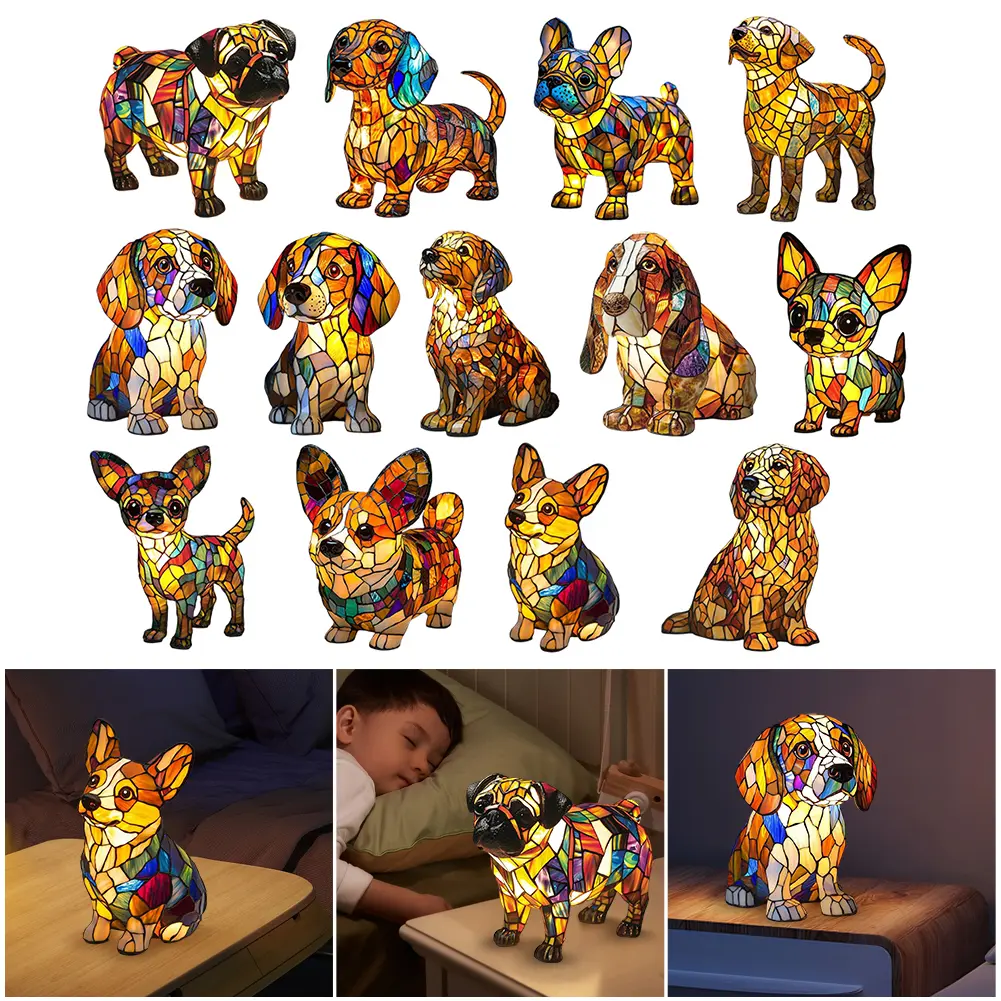 Dog Lamp Stained Resin Dog Tabletop Night Light Resin Cute Pet Dogs Themed LED Table Lamps Canine Decor Fun Gift for Dog Lovers