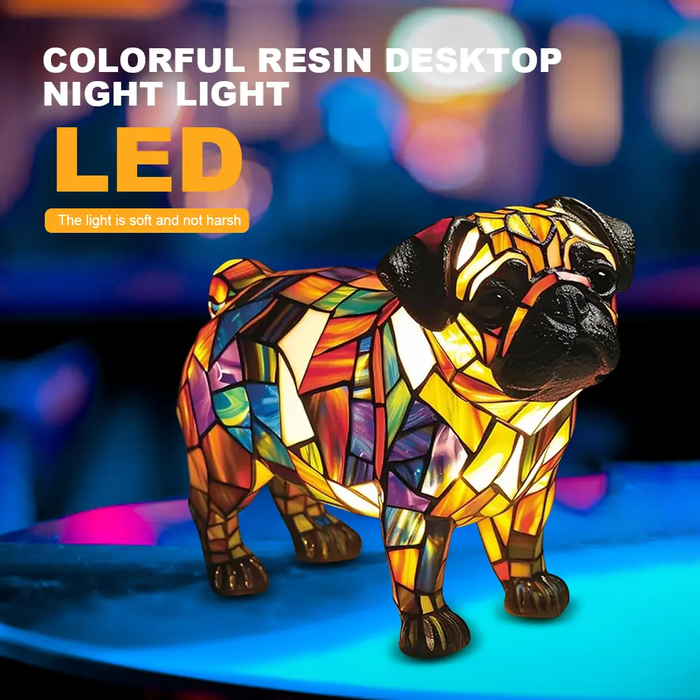 Dog Lamp Stained Resin Dog Tabletop Night Light Resin Cute Pet Dogs Themed LED Table Lamps Canine Decor Fun Gift for Dog Lovers