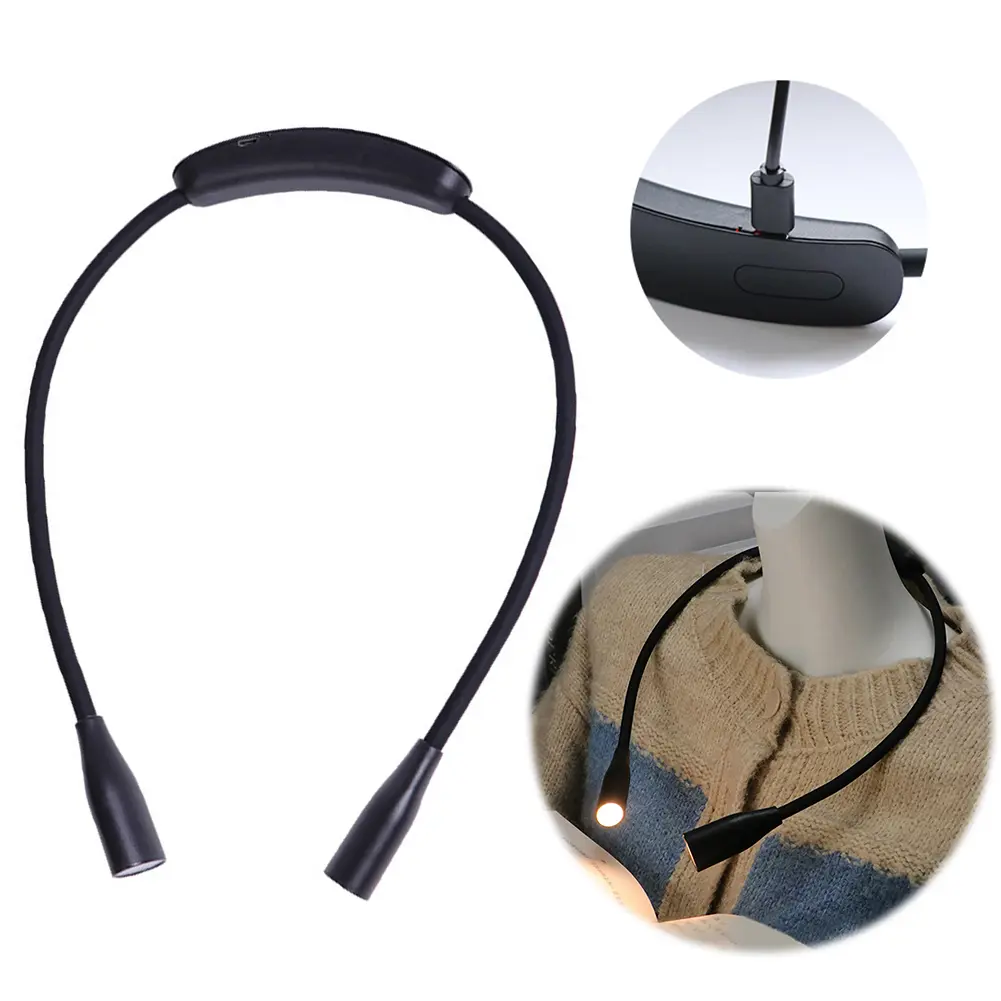 Rechargeable LED Neck Reading Light Bendable Arms LED Night Light Adjustable Brightness Hands Free for Reading Crafting Knitting