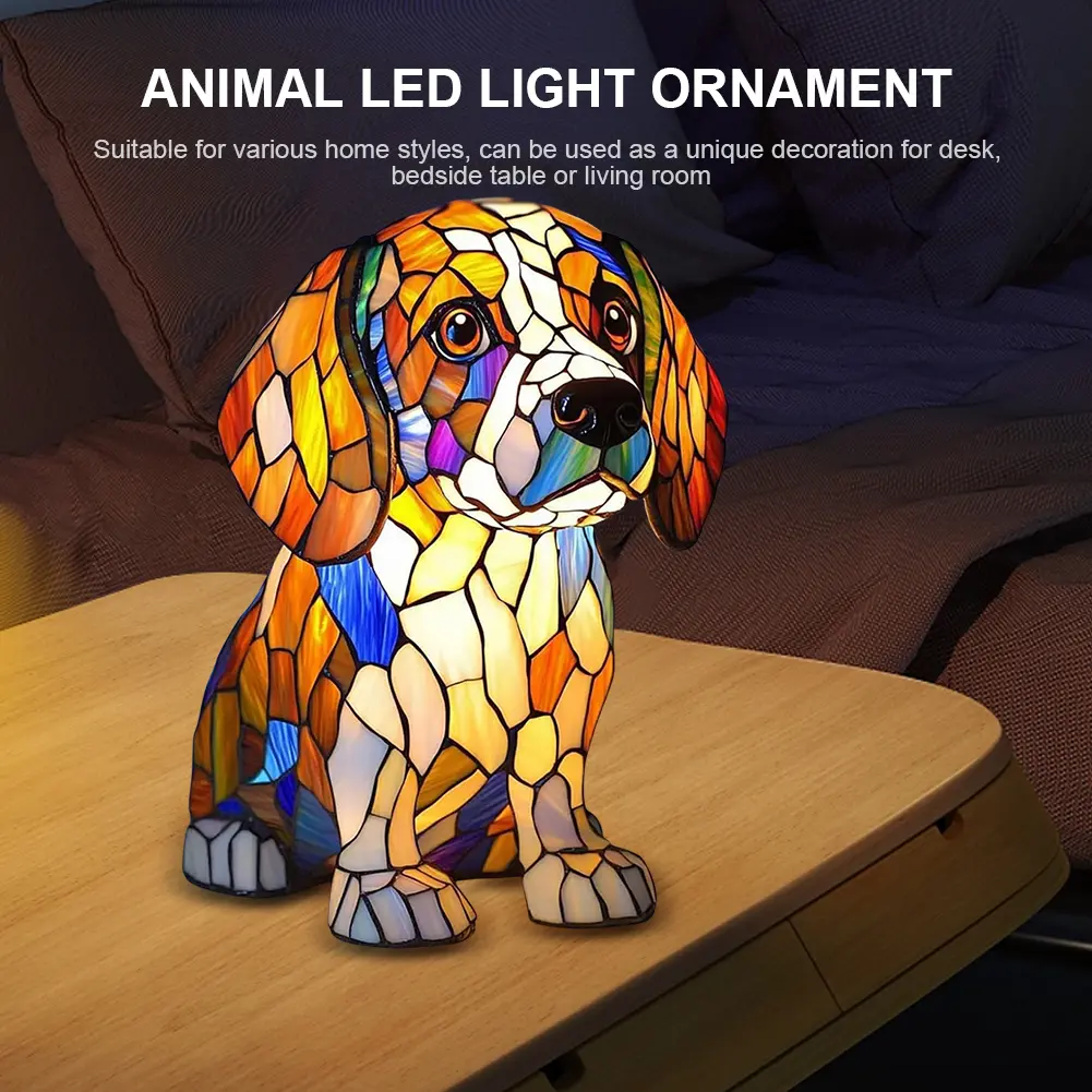 Dog Lamp Stained Resin Dog Tabletop Night Light Resin Cute Pet Dogs Themed LED Table Lamps Canine Decor Fun Gift for Dog Lovers