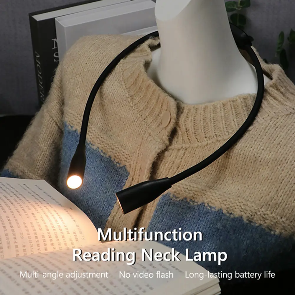 Rechargeable LED Neck Reading Light Bendable Arms LED Night Light Adjustable Brightness Hands Free for Reading Crafting Knitting