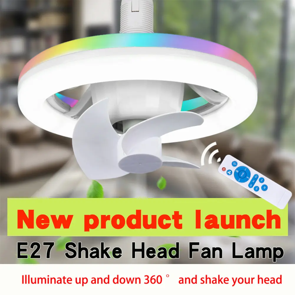 E27 Socket Ceiling Fan with Light RGB Mode Light Socket Fan 3 Speeds Screw in Fan in Light Socket for Kid Bedroom Kitchen Garage