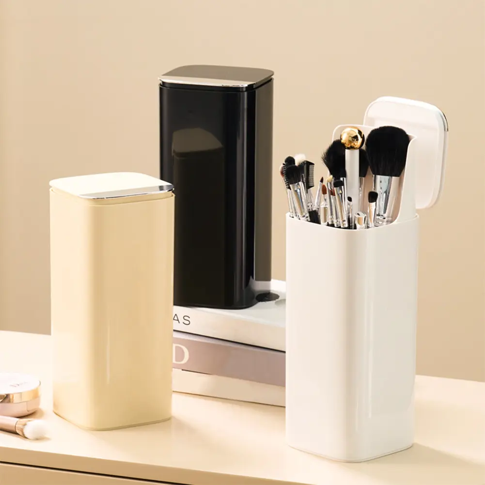 Automatic Lifting Makeup Brush Holder Waterproof Cosmetic Brushes Container Lipstick Eyebrow Pen Holder for Bathroom Countertop