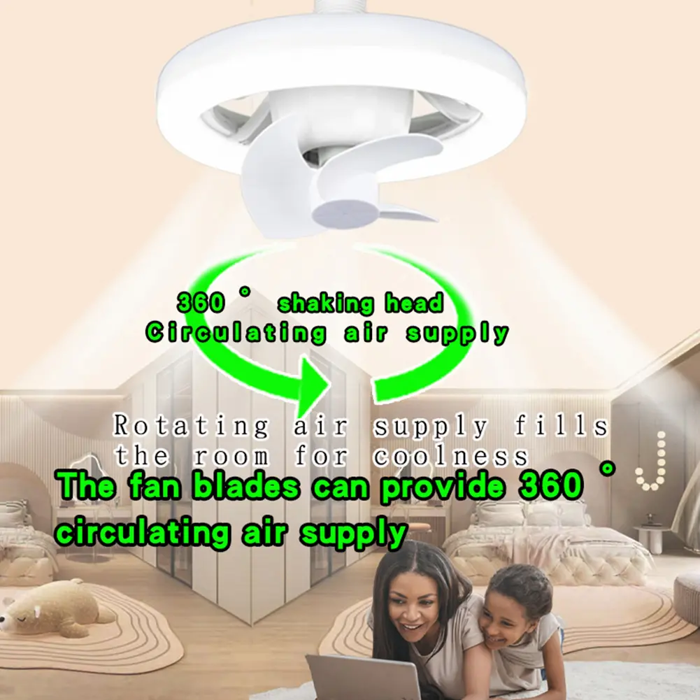 E27 Socket Ceiling Fan with Light RGB Mode Light Socket Fan 3 Speeds Screw in Fan in Light Socket for Kid Bedroom Kitchen Garage