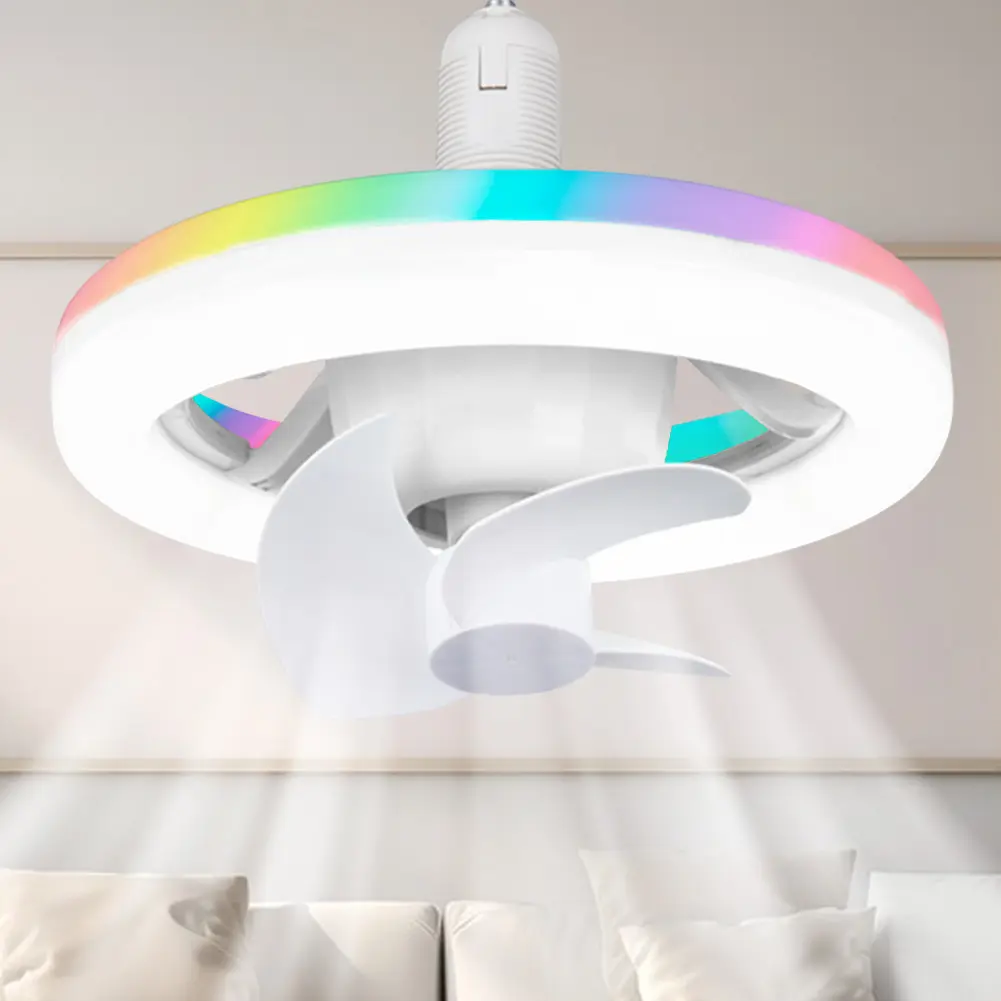 E27 Socket Ceiling Fan with Light RGB Mode Light Socket Fan 3 Speeds Screw in Fan in Light Socket for Kid Bedroom Kitchen Garage