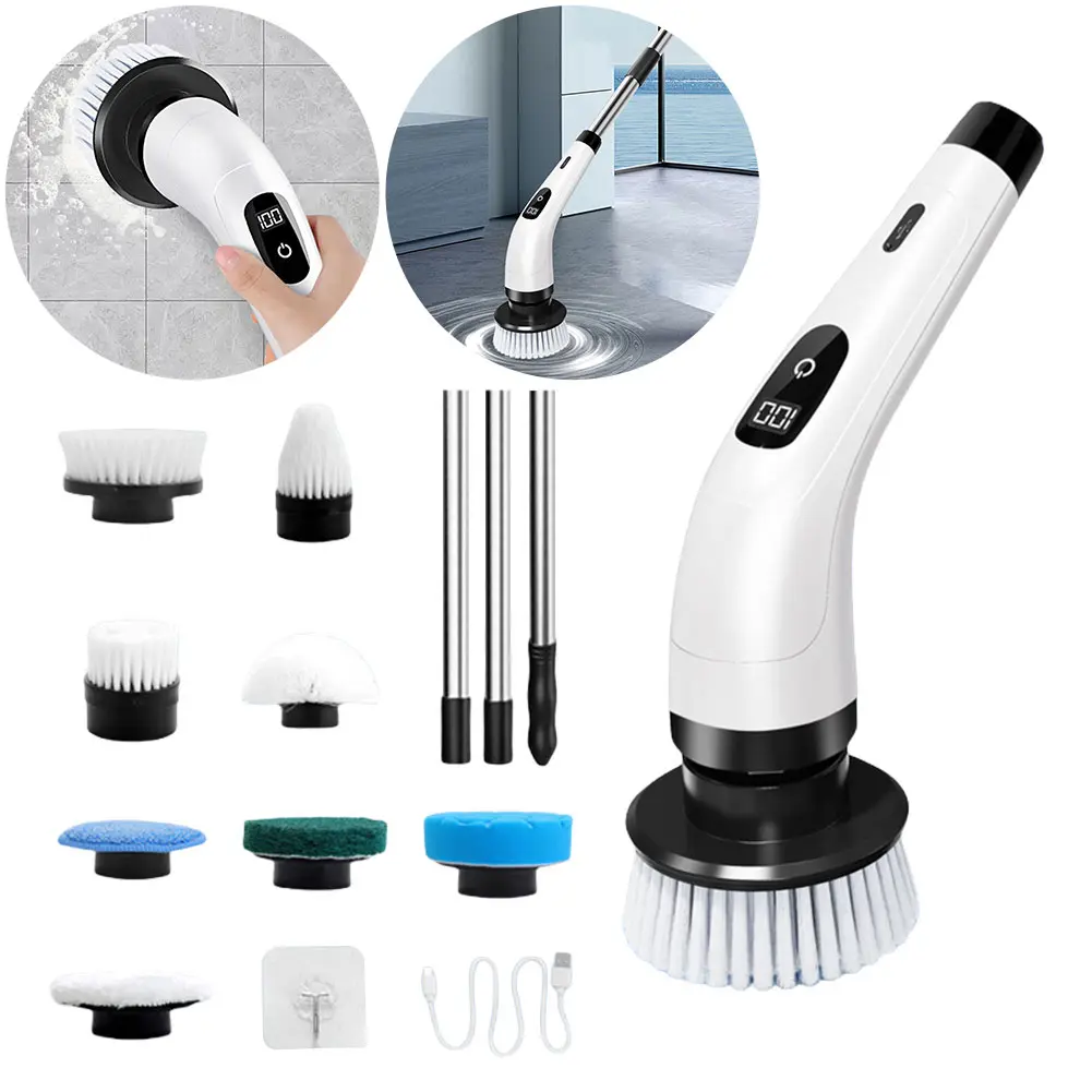 Electric Spin Scrubber Waterproof Cleaning Brush with Replaceable Brush Heads Shower Scrubber for Bathroom Kitchen Cleaning