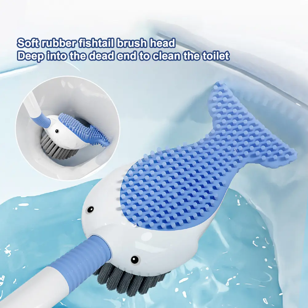 2-5PCS Cartoon Whale Toilet Brush with Holder Wall Mounted Toilet Bowl Cleaner Brush Cartoon Animal Toilet Brush Bathroom