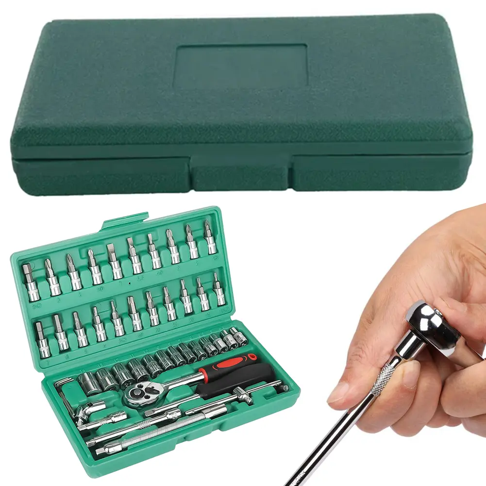 46Pcs Ratchet Wrench Kit Sleeve Combination Repair Wrench Socket Spanner Screwdriver Auto Repairing Set Mechanic Tool