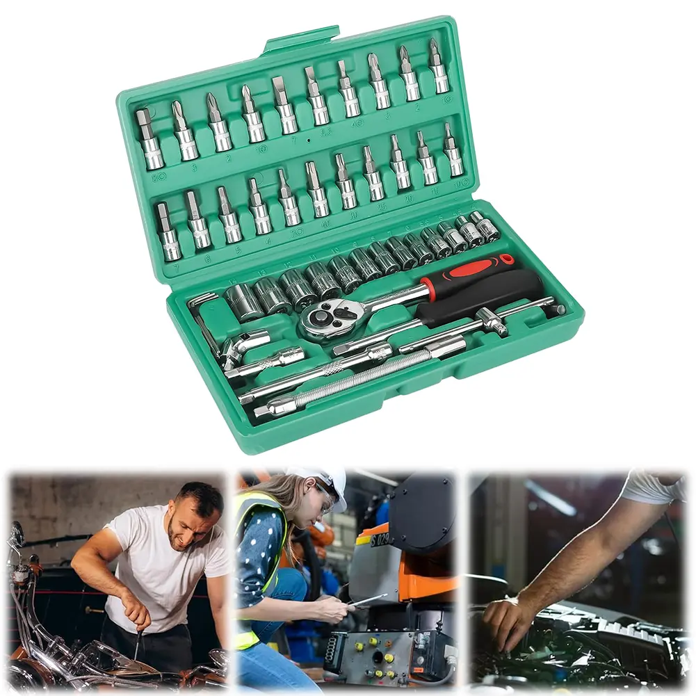 46Pcs Ratchet Wrench Kit Sleeve Combination Repair Wrench Socket Spanner Screwdriver Auto Repairing Set Mechanic Tool