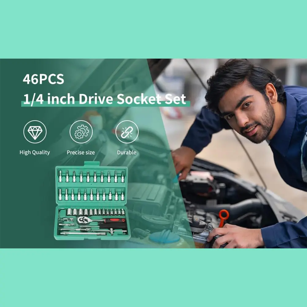46Pcs Ratchet Wrench Kit Sleeve Combination Repair Wrench Socket Spanner Screwdriver Auto Repairing Set Mechanic Tool