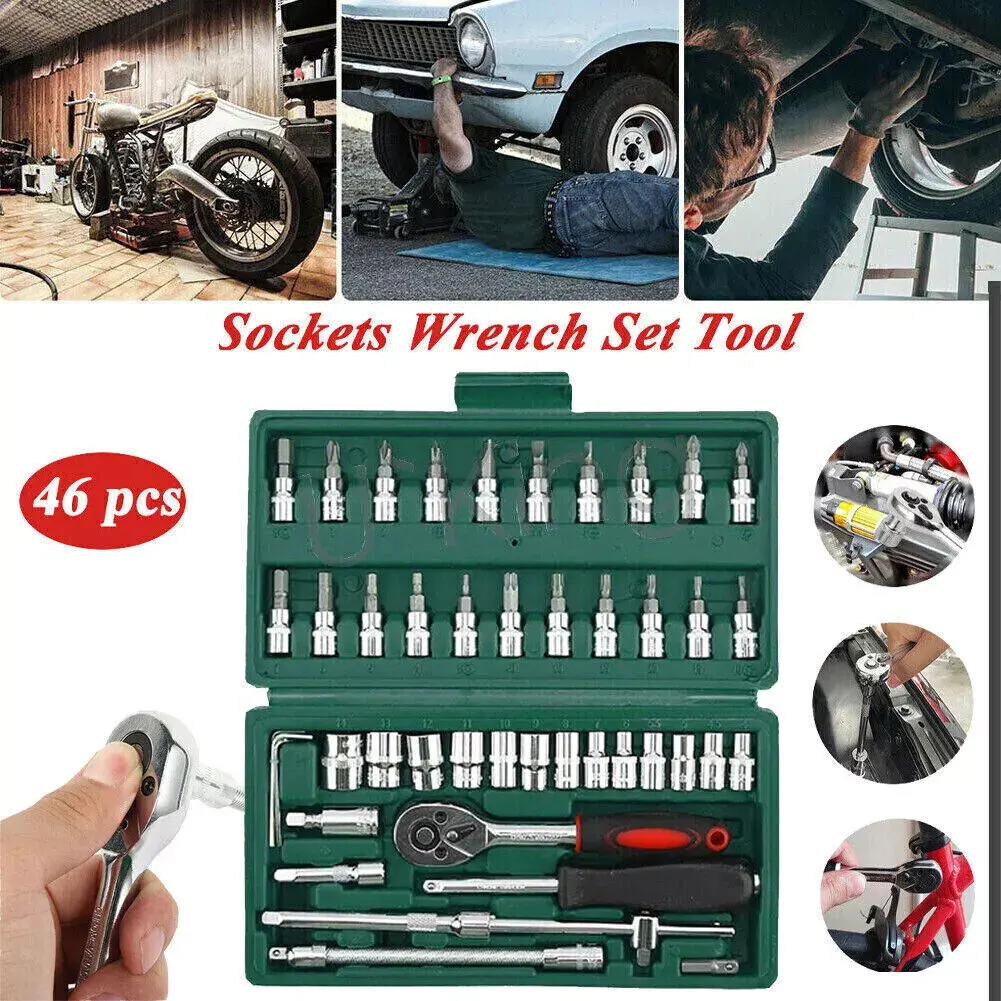 46Pcs Ratchet Wrench Kit Sleeve Combination Repair Wrench Socket Spanner Screwdriver Auto Repairing Set Mechanic Tool