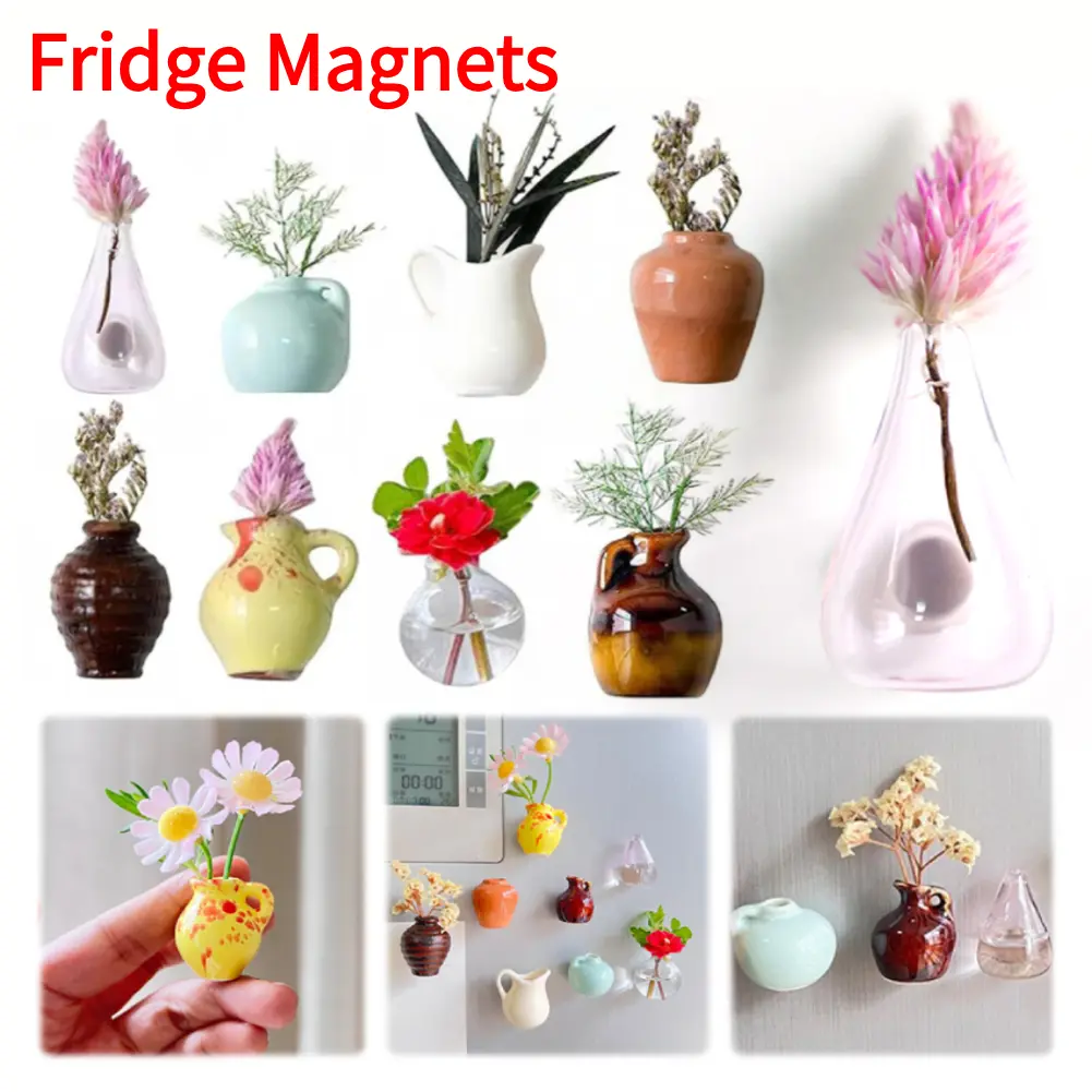 6/8PCS Cute Plant Fridge Magnets Tiny 3D Plant Vase Flower Vase Refrigerator Magnets for Refrigerator Decoration Kitchen Office