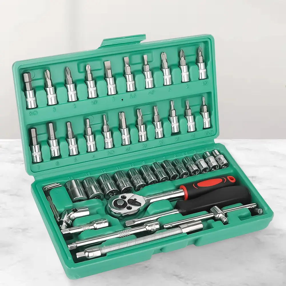 46Pcs Ratchet Wrench Kit Sleeve Combination Repair Wrench Socket Spanner Screwdriver Auto Repairing Set Mechanic Tool