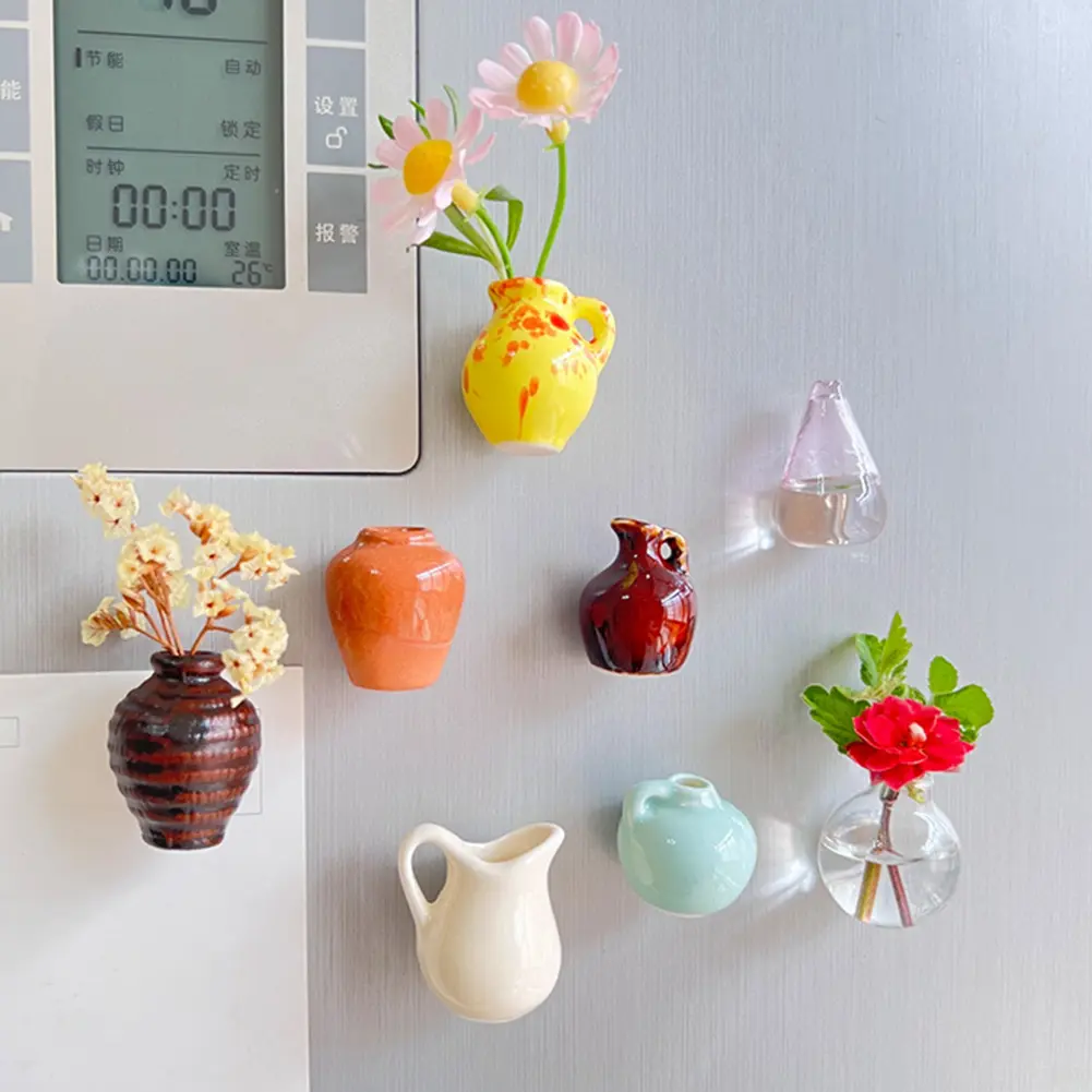 6/8PCS Cute Plant Fridge Magnets Tiny 3D Plant Vase Flower Vase Refrigerator Magnets for Refrigerator Decoration Kitchen Office