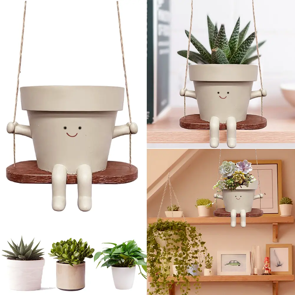 Swing Flower Pot Resin Wall Hanging Head Planter Creative Multifunctional Home Garden Patio Accessories
