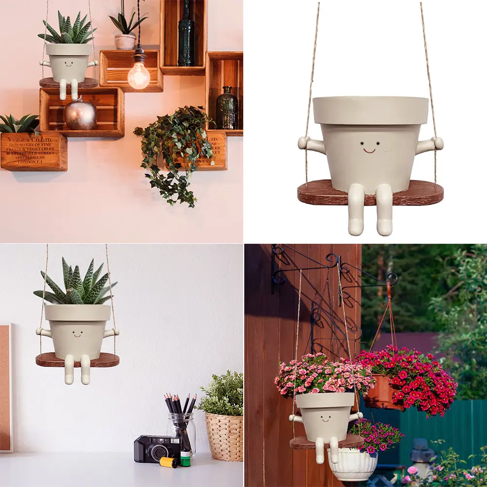 Swing Flower Pot Resin Wall Hanging Head Planter Creative Multifunctional Home Garden Patio Accessories