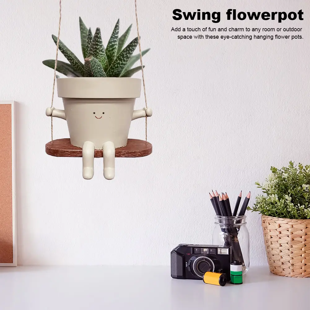 Swing Flower Pot Resin Wall Hanging Head Planter Creative Multifunctional Home Garden Patio Accessories