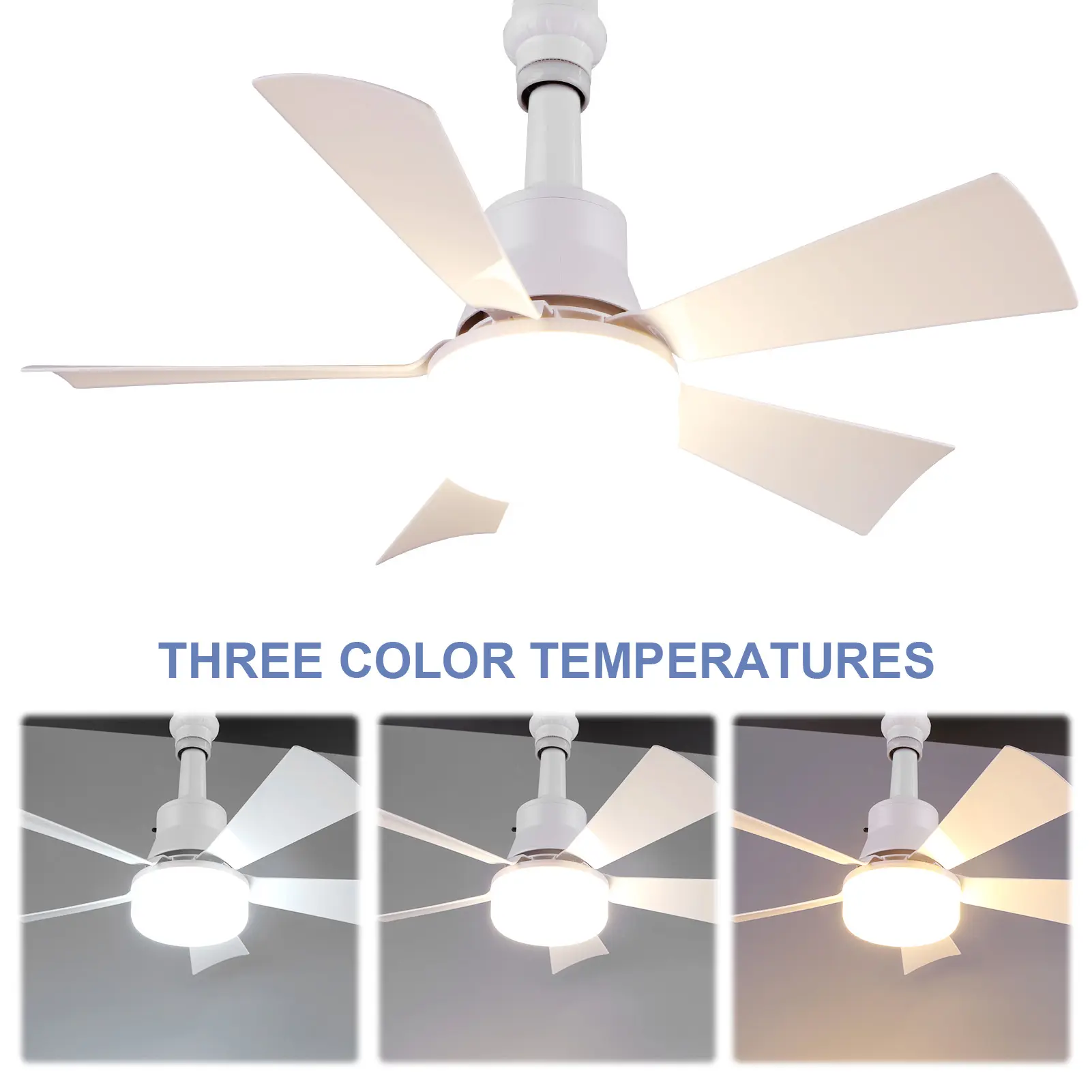 Ceiling Fan with Light Socket Ceiling Fan Remote Control LED Light Fan 3 Light Colors Socket Fan Light Low Noise for Home Office