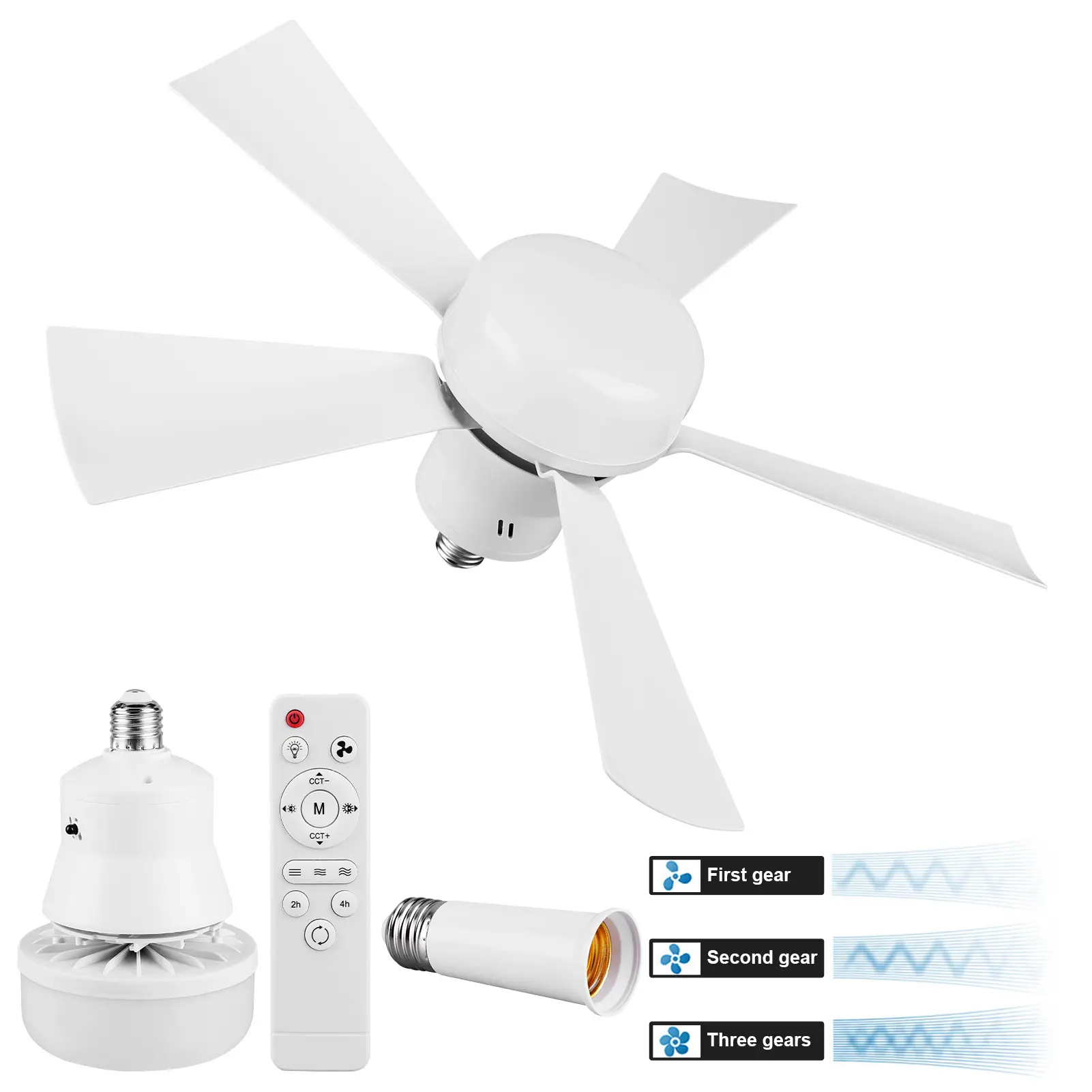 Ceiling Fan with Light Socket Ceiling Fan Remote Control LED Light Fan 3 Light Colors Socket Fan Light Low Noise for Home Office
