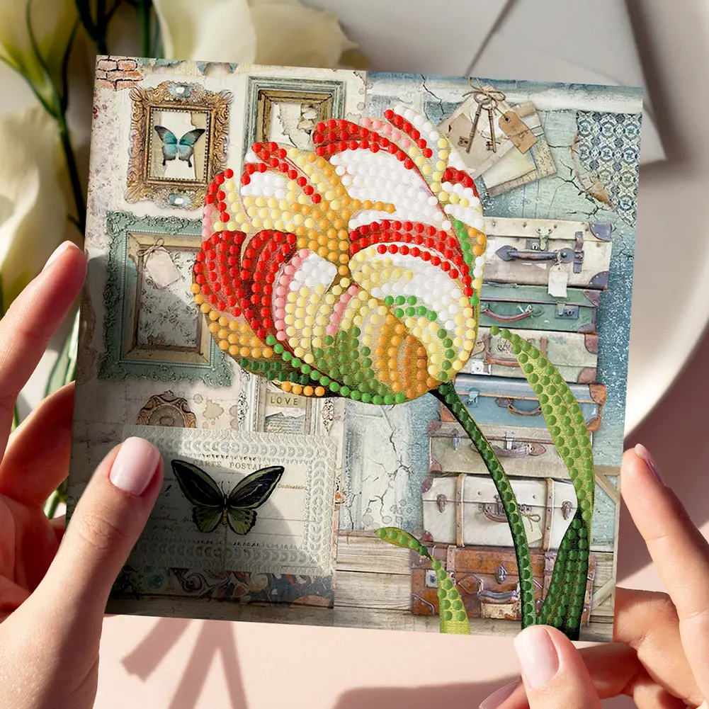 8pcs Crystal Diamond Anniversary Postcards Arts Craft DIY Partial Special Shaped Drill Postcards Romantic Flower Creative