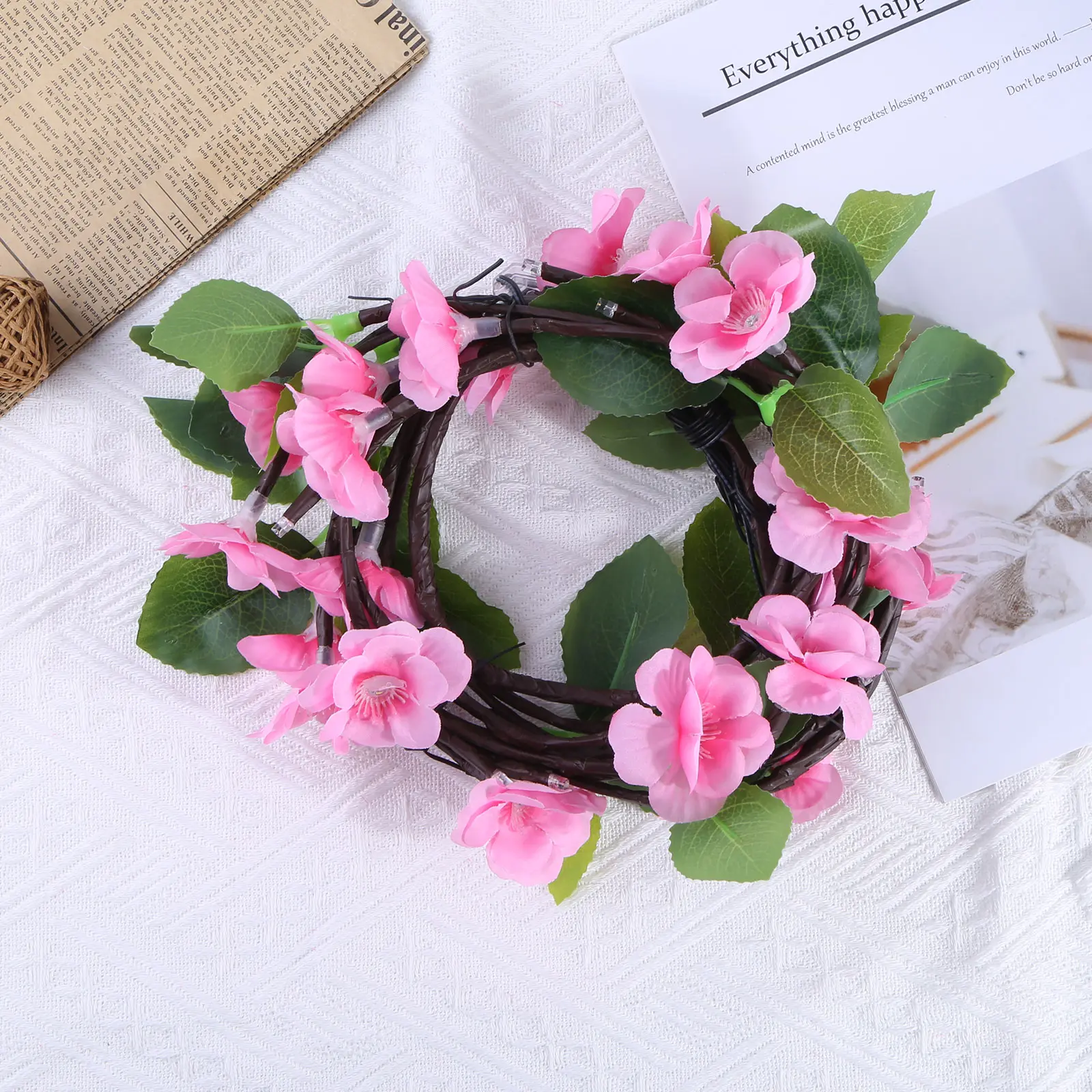 Cherry Blossom Enchanted Vine Light with Remote Control Timing String Lights USB Plug In 8 Light Modes for Walls Doors Windows