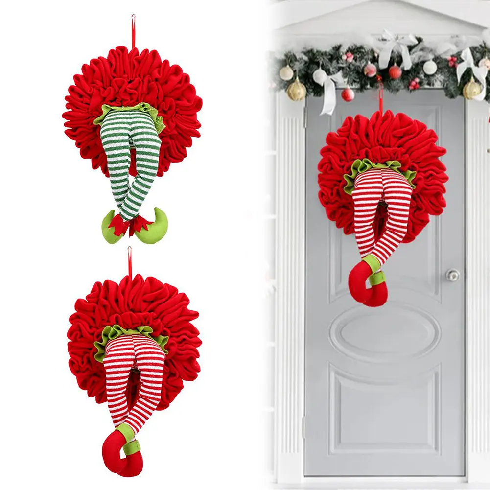 Christmas Elf Leg Wreath Christmas Thief Wreath Xmas Tree Topper Garland Ornaments Door Hanging Pendants for Front Door