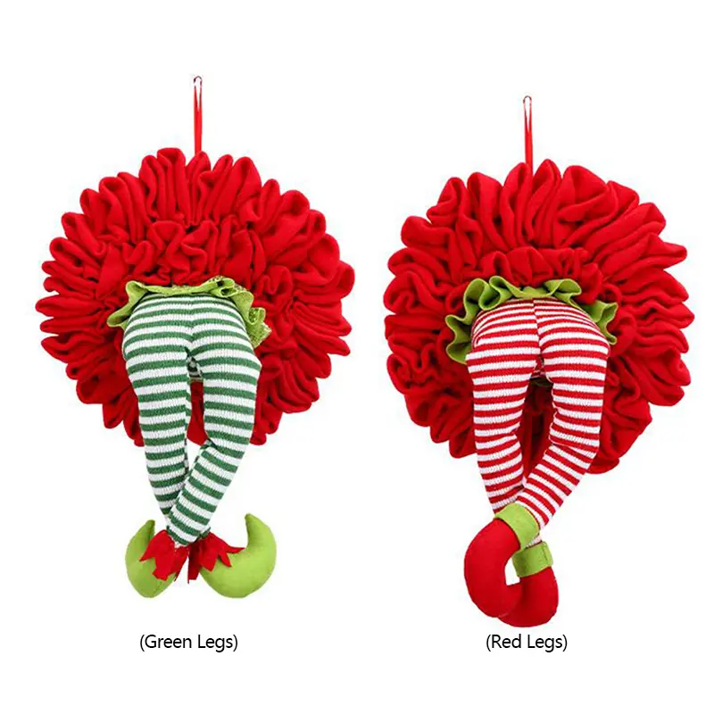 Christmas Elf Leg Wreath Christmas Thief Wreath Xmas Tree Topper Garland Ornaments Door Hanging Pendants for Front Door