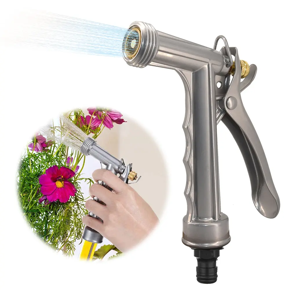5.5inch Metal Hose Spray Nozzle with Threaded Front Multifunction Pistol Nozzle for Watering Plants Washing Car Showering Pet