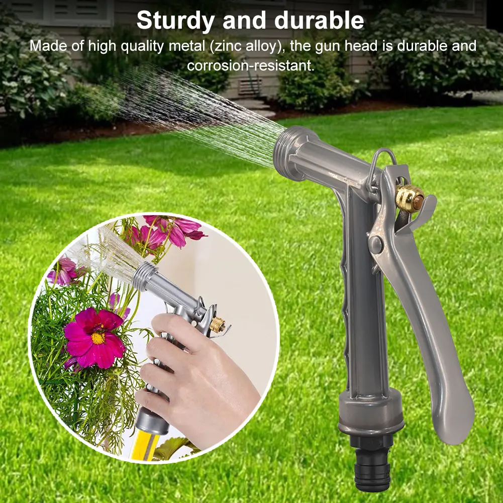 5.5inch Metal Hose Spray Nozzle with Threaded Front Multifunction Pistol Nozzle for Watering Plants Washing Car Showering Pet