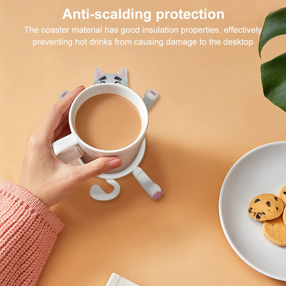 3D Print Insulated Coaster Ornament Stress Relieve Mug Base Decoration Cute Kitten Mug Holder for Home Decoration