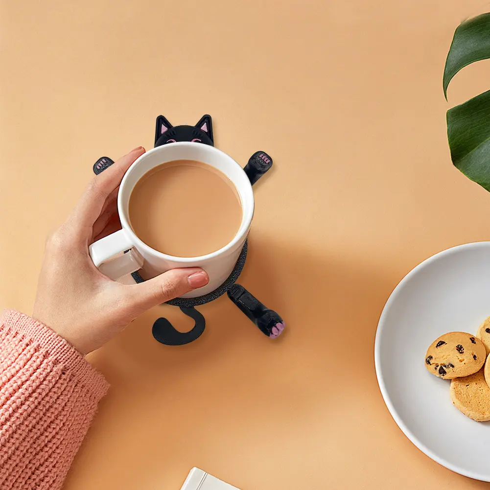 3D Print Insulated Coaster Ornament Stress Relieve Mug Base Decoration Cute Kitten Mug Holder for Home Decoration