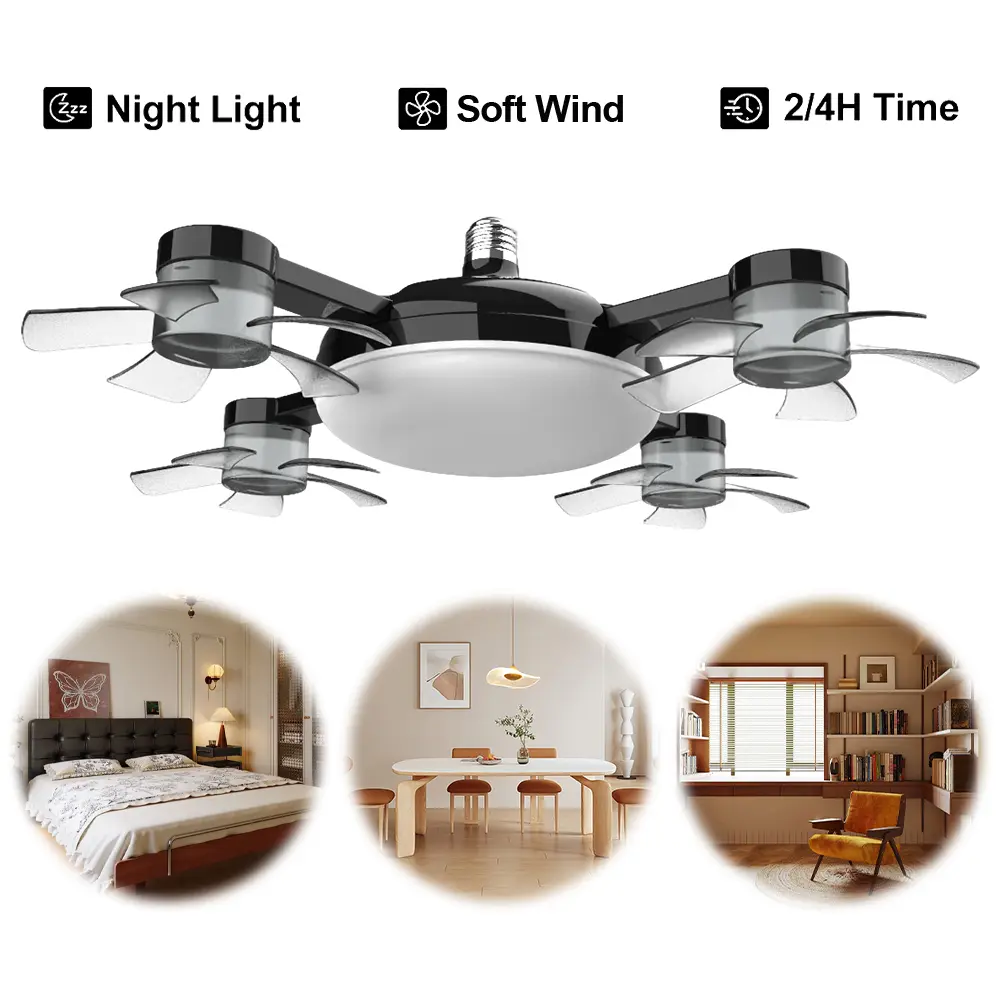 2 In 1 Hanging Fan with LED Lantern 3 Gears Electric Cordless Fan Silent Ceiling Drone Fan for Dining Room Bedroom Living Room