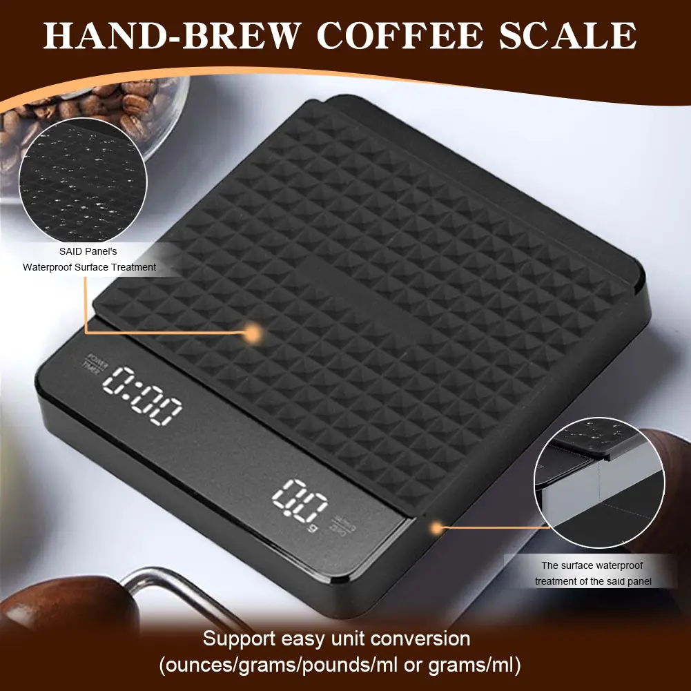 Mini Coffee Scale with Timer Espresso Scale Auto Tare Rechargeable 3kg/0.1g Portable Digital Kitchen Scale for Pour Over Coffee
