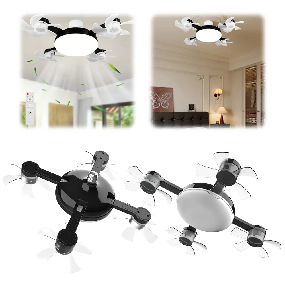 2 In 1 Hanging Fan with LED Lantern 3 Gears Electric Cordless Fan Silent Ceiling Drone Fan for Dining Room Bedroom Living Room